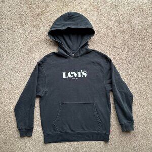 Levi's Sweatshirt Mens Small Hoodie Pullover Black Pockets Relaxed